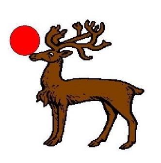 Fieldless: A reindeer statant proper sustaining with its nose a roundel gules