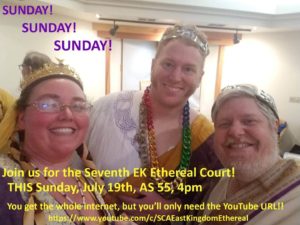 Photo of HRH and TRM with date, time, and web link for Ethereal Court