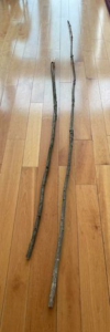 Spear (7 ft) and fishing rod (9.5 ft)