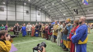 Group photo of the final 8 in Fall Crown with their consorts